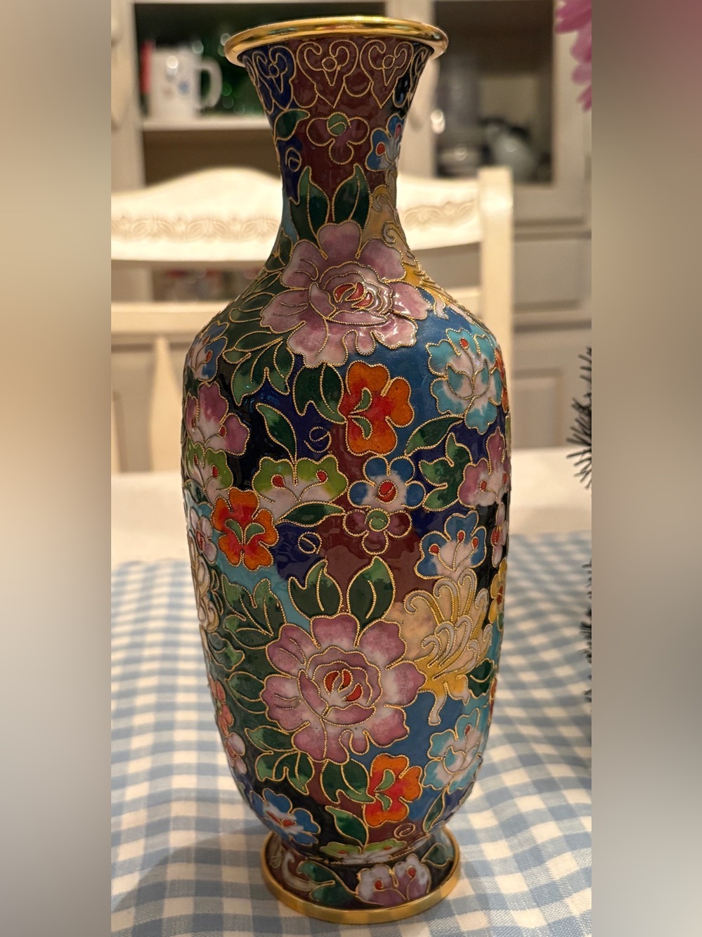 Vintage Chinese Cloisonné Enameled Brass Vase